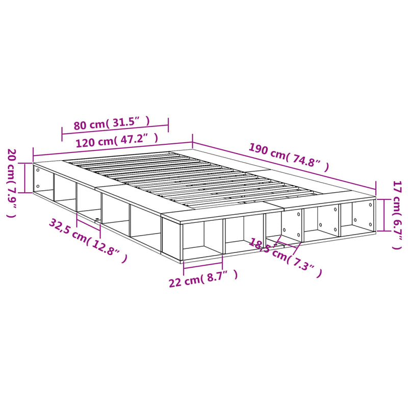 Sengeramme svart 120x190 cm konstruert tre