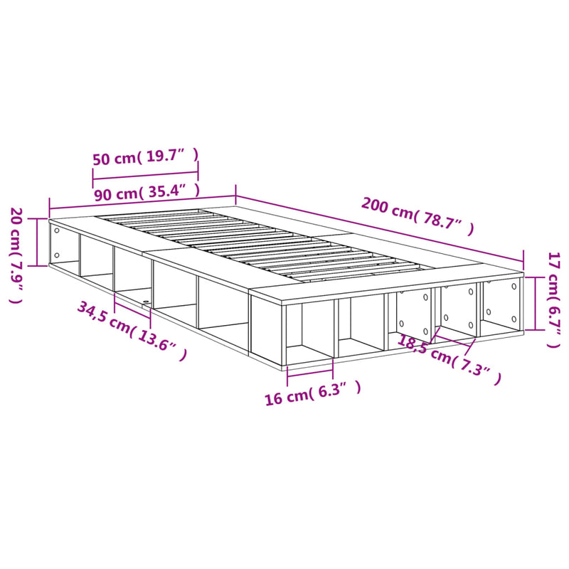 Sengeramme betonggrå 90x200 cm konstruert tre