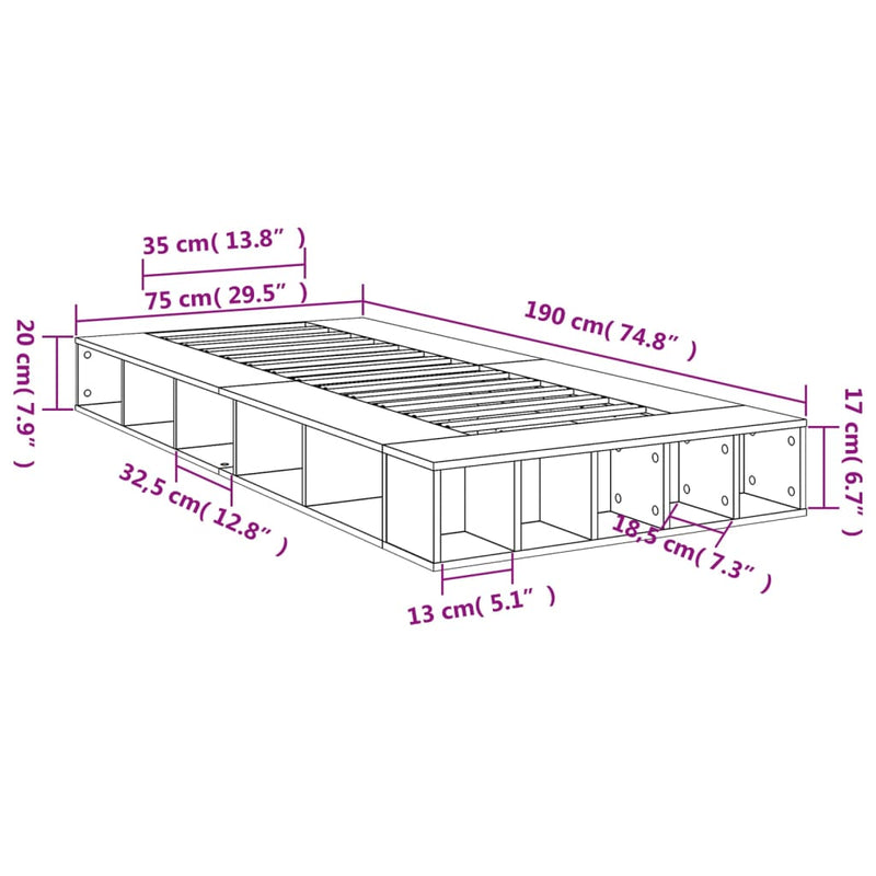 Sengeramme svart 75x190 cm konstruert tre