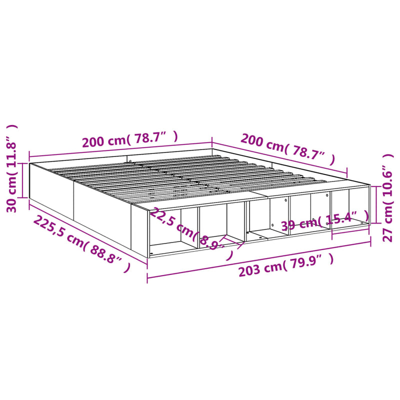 Sengeramme grå sonoma 200x200 cm konstruert tre