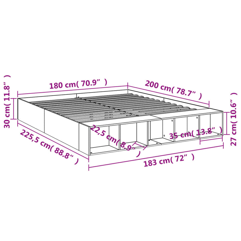 Sengeramme sonoma eik 180x200 cm konstruert tre