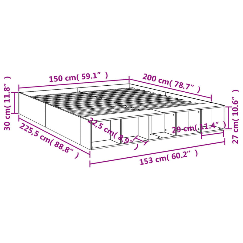 Sengeramme brun eik 150x200 cm konstruert tre