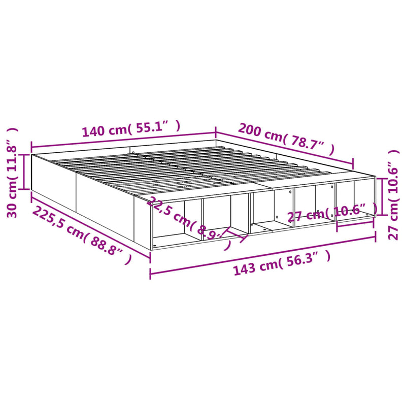 Sengeramme betonggrå 140x200 cm konstruert tre