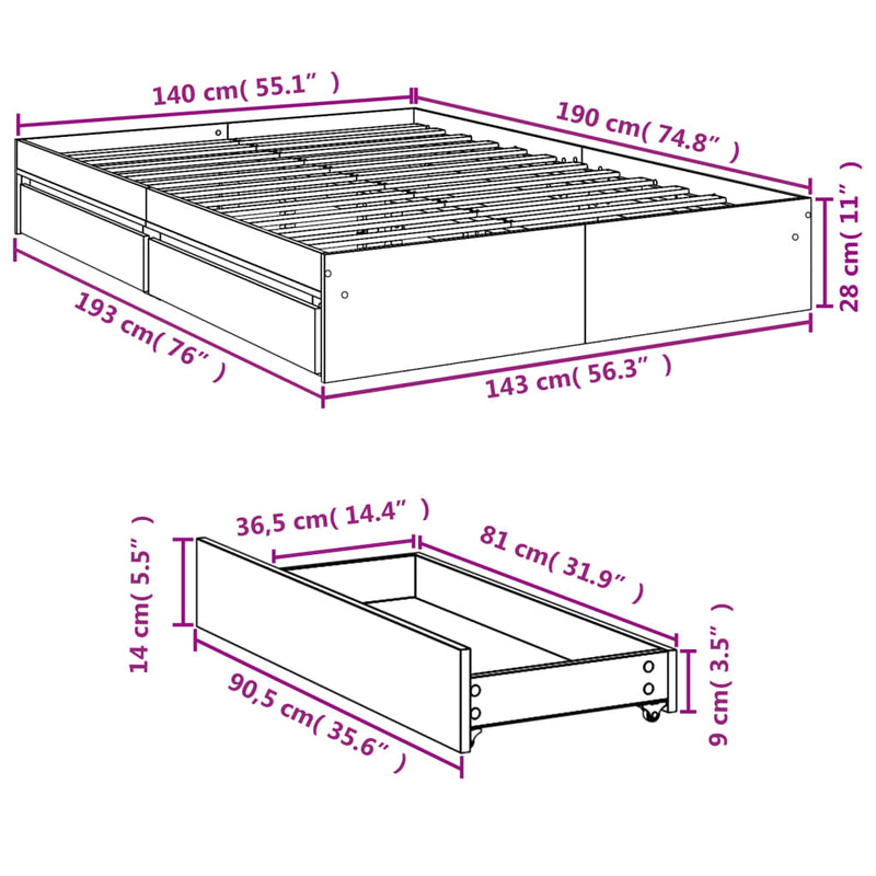 Sengeramme høyglans hvit 140x200 cm konstruert tre