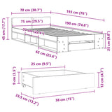 Sengeramme med skuff hvit 75x190 cm konstruert tre