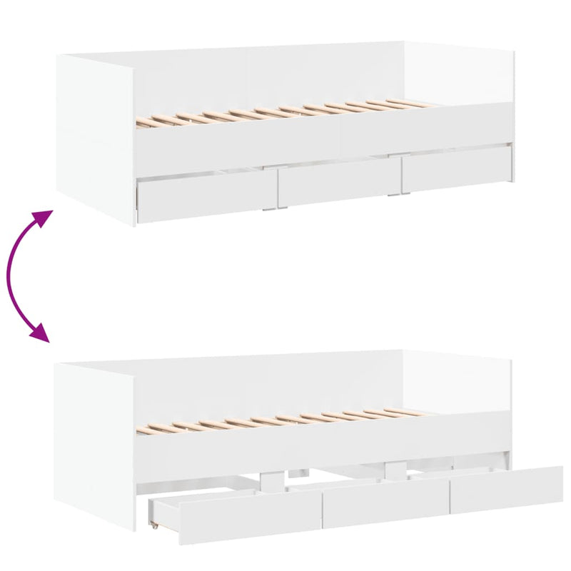 Dagseng med skuffer hvit 90x200 cm konstruert tre