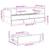 Dagseng med skuffer hvit 90x200 cm konstruert tre