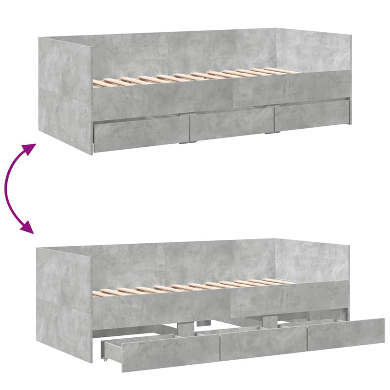 Dagseng med skuffer betonggrå 90x200 cm konstruert tre