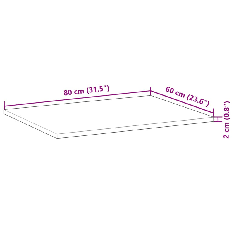 Plate til baderomsskap ubehandlet 80x60x2 cm heltre akasie