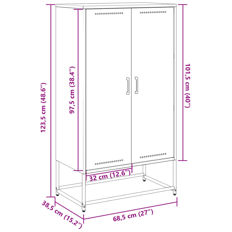 Highboard olivengrønn 68,5x38,5x123,5 cm stål