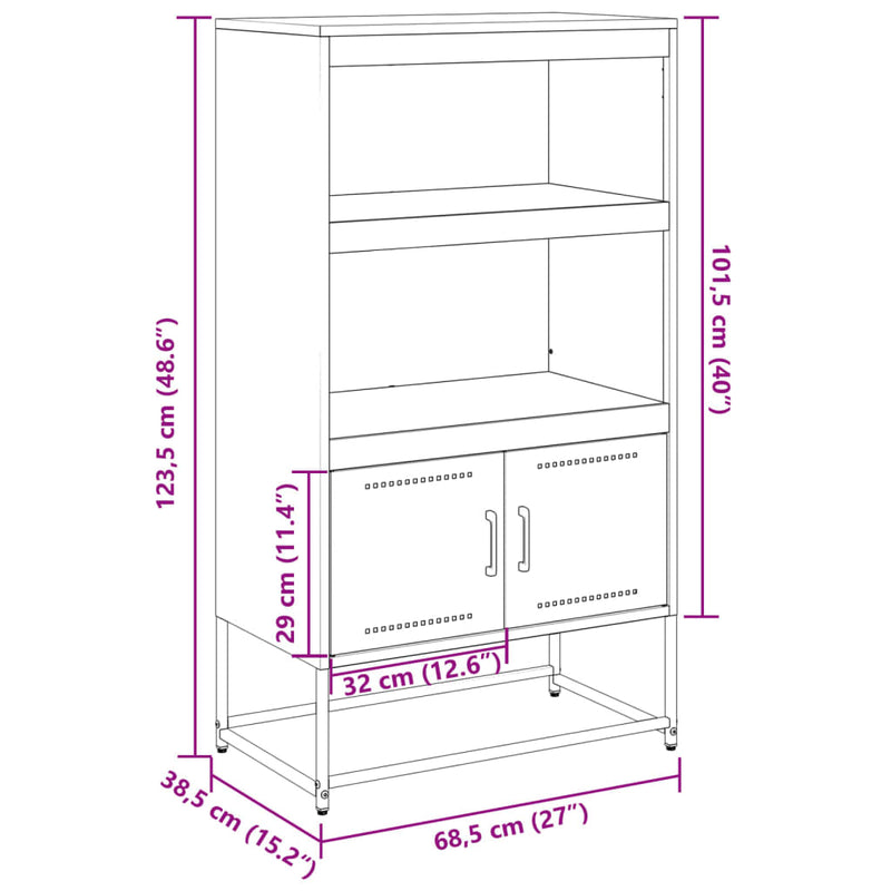 Highboard sennepsgul 68,5x38,5x123,5 cm stål