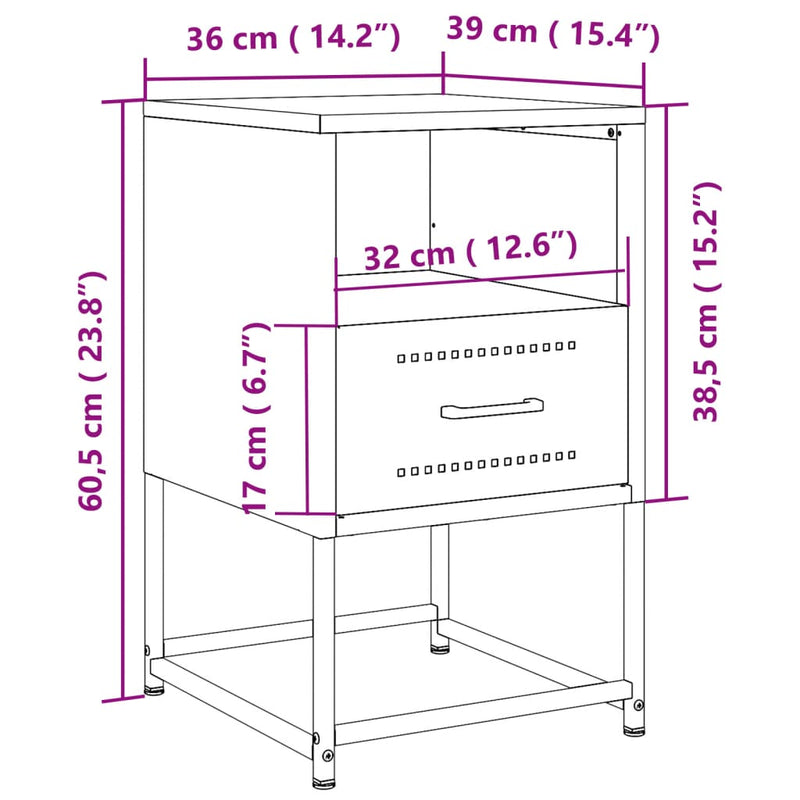 Nattbord 2 stk svart 36x39x60,5 cm stål