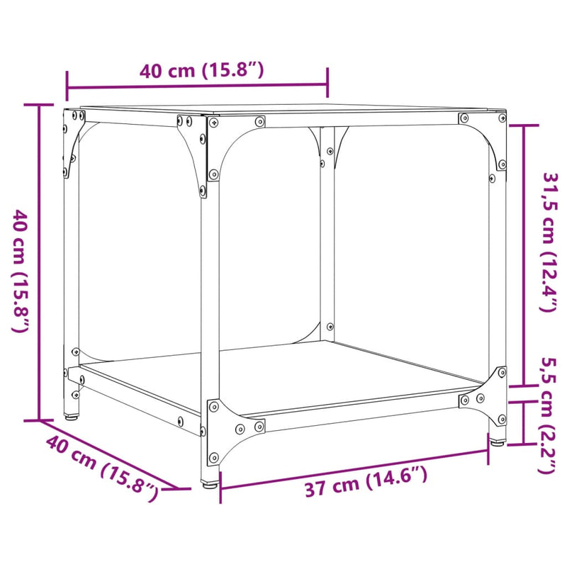 Sofabord med gjennomsiktig glassplate 2 stk 40x40x40 cm stål