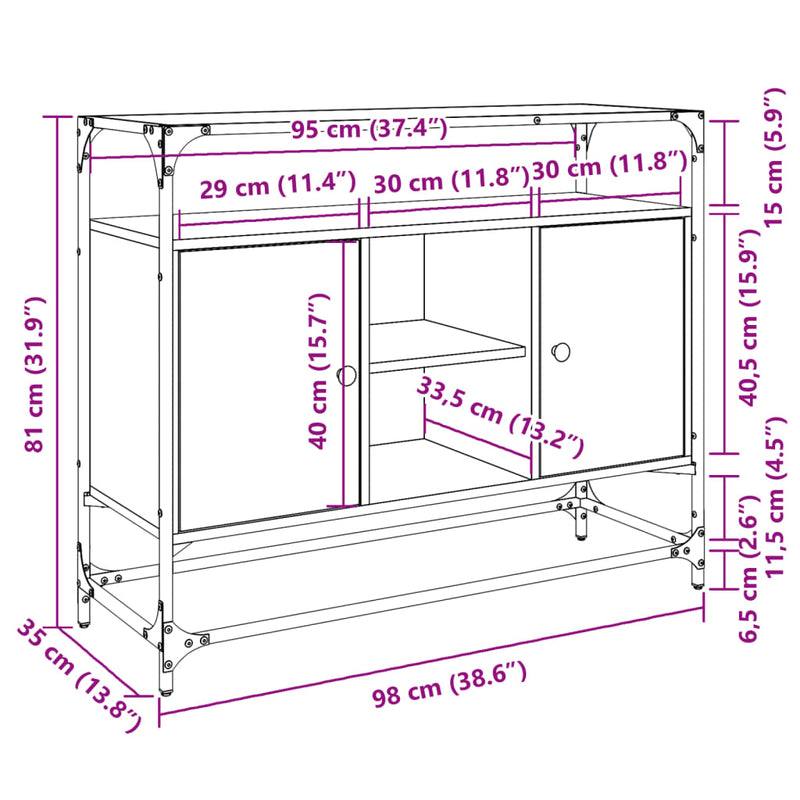 Skjenk med glasstopp svart 98x35x81 cm konstruert tre