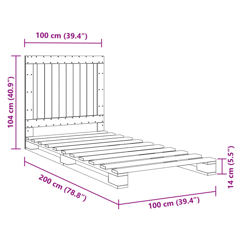 Sengeramme med hodegavl 100x200 cm heltre furu