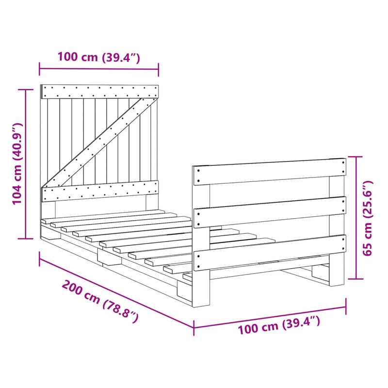 Sengeramme med hodegavl 100x200 cm heltre furu