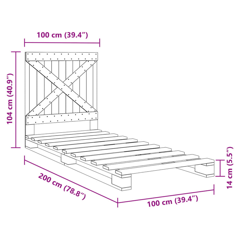 Sengeramme med hodegavl 100x200 cm heltre furu