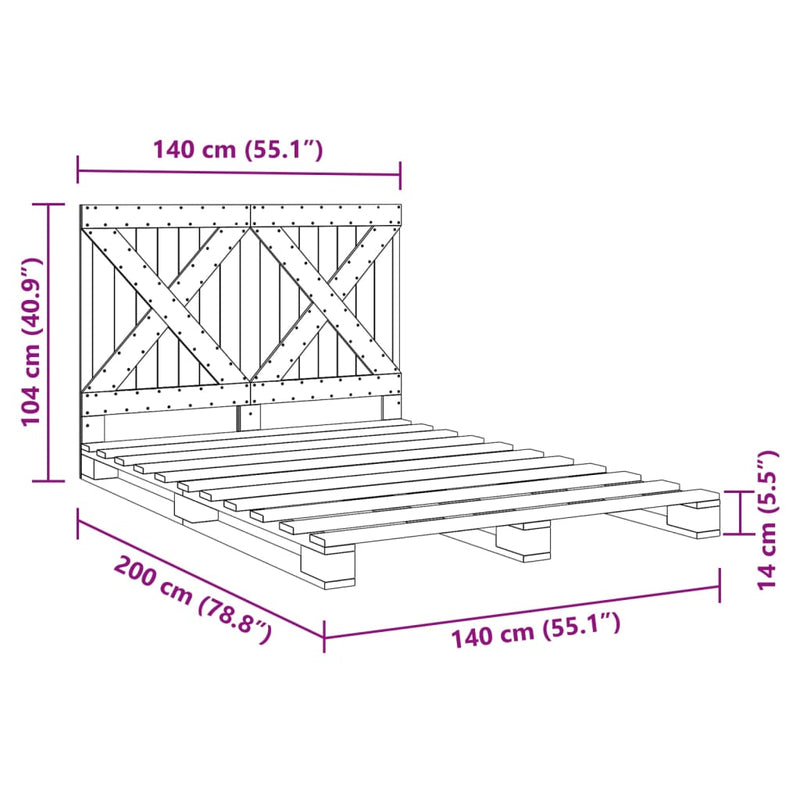 Sengeramme med hodegavl 140x200 cm heltre furu