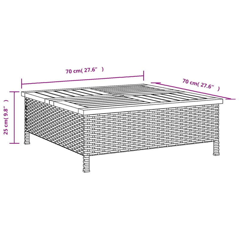 Hagebord grå 70x70x25 cm polyrotting og akasie