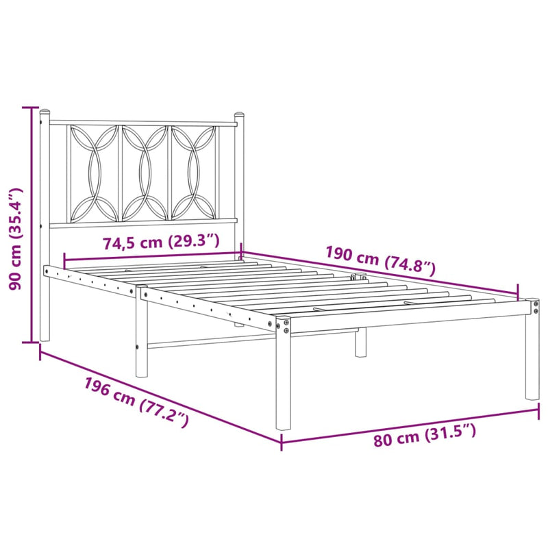 Sengeramme i metall med hodegavl svart 75x190 cm