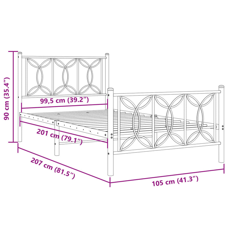 Sengeramme i metall med hode- og fotgavl hvit 100x200 cm