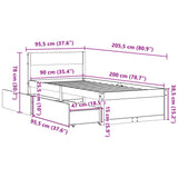 Sengeramme med skuffer hvit 90x200 cm heltre furu