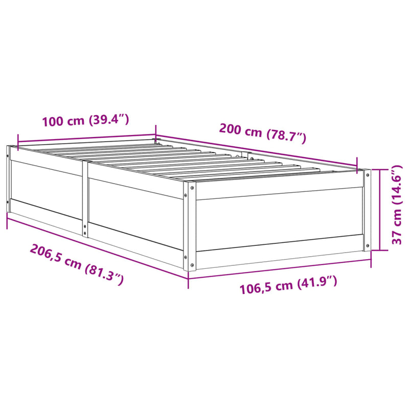 Sengeramme 100x200 cm heltre furu