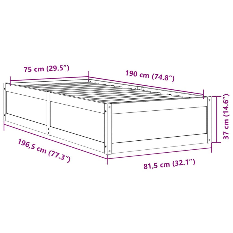 Sengeramme 75x190 cm heltre furu