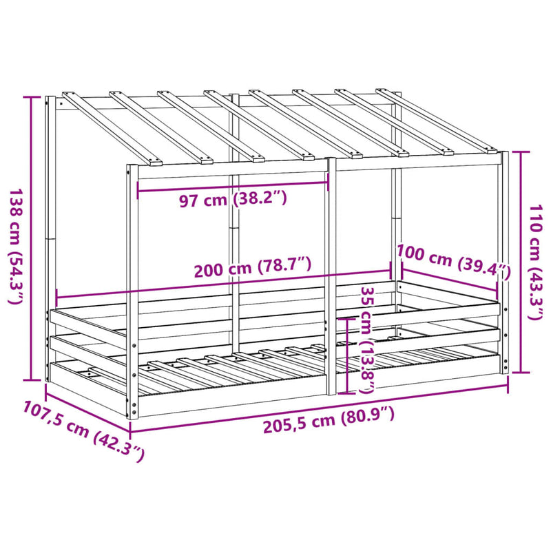 Tak for barneseng voksbrun 100x200 cm heltre furu