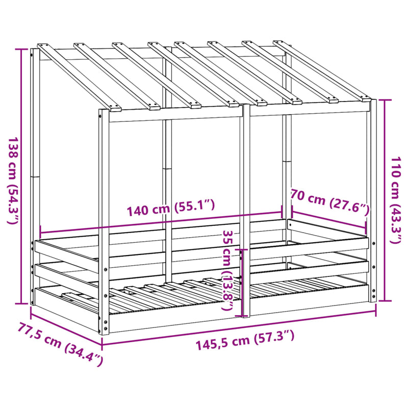 Barneseng med tak hvit 70x140 cm heltre furu