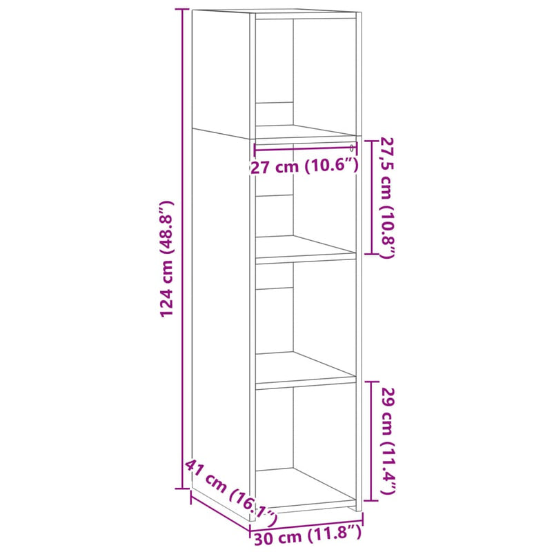 Hylle sonoma eik 30x41x124 cm konstruert tre