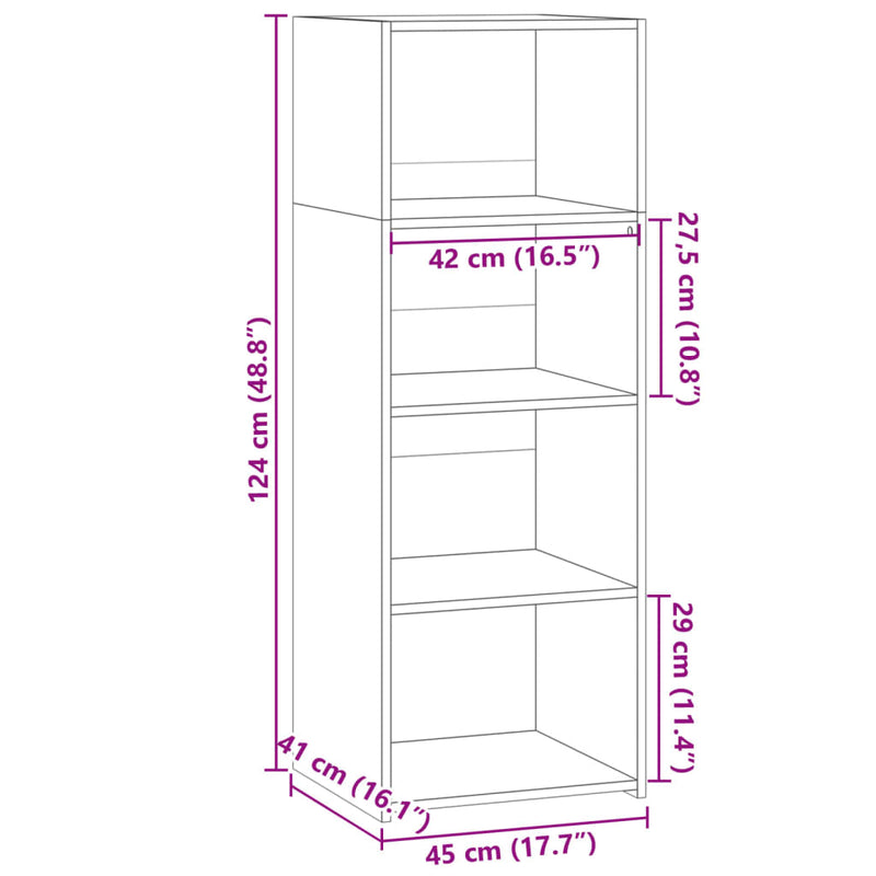 Hylle hvit 45x41x124 cm konstruert tre