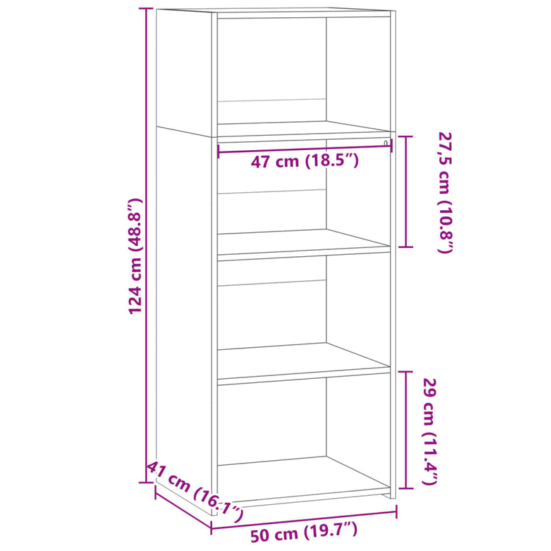 Hylle svart 50x41x124 cm konstruert tre