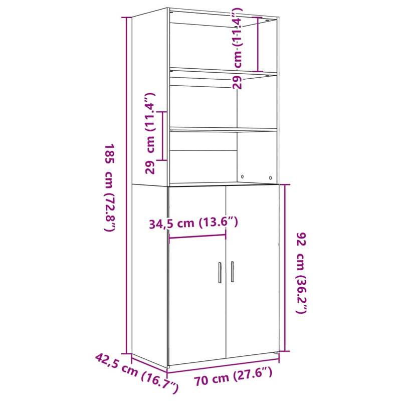 Highboard sonoma eik 70x42,5x185 cm konstruert tre