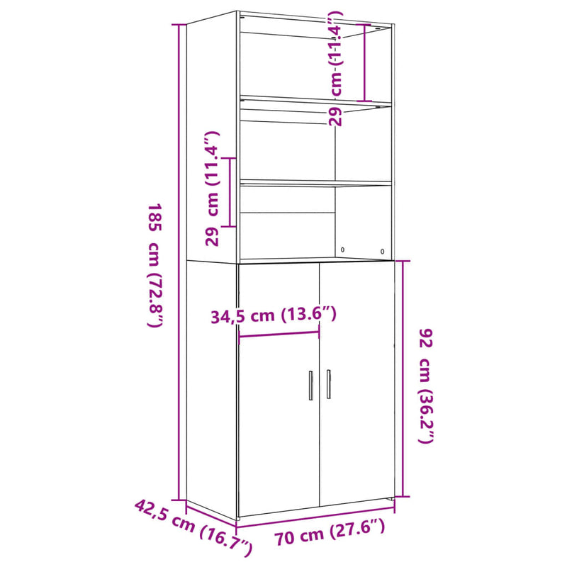 Highboard grå sonoma 70x42,5x185 cm konstruert tre