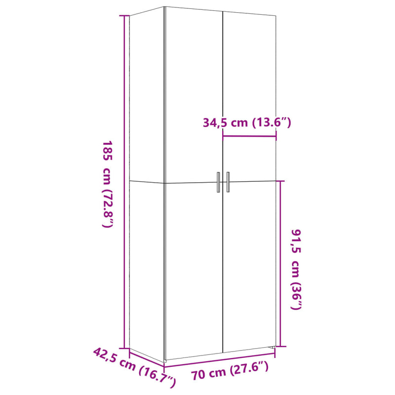 Highboard svart 70x42,5x185 cm konstruert tre