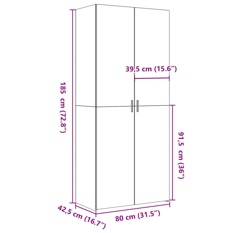 Highboard brun eik 80x42,5x185 cm konstruert tre