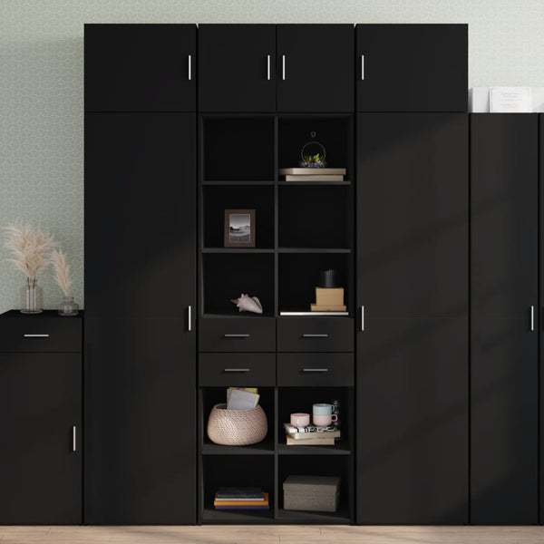 Highboard svart 70x42,5x185 cm konstruert tre