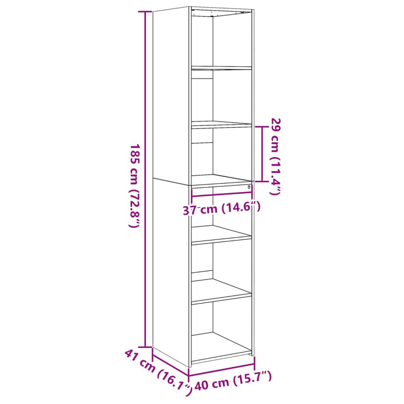 Highboard brun eik 40x41x185 cm konstruert tre