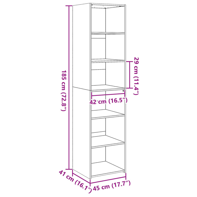 Highboard brun eik 45x41x185 cm konstruert tre