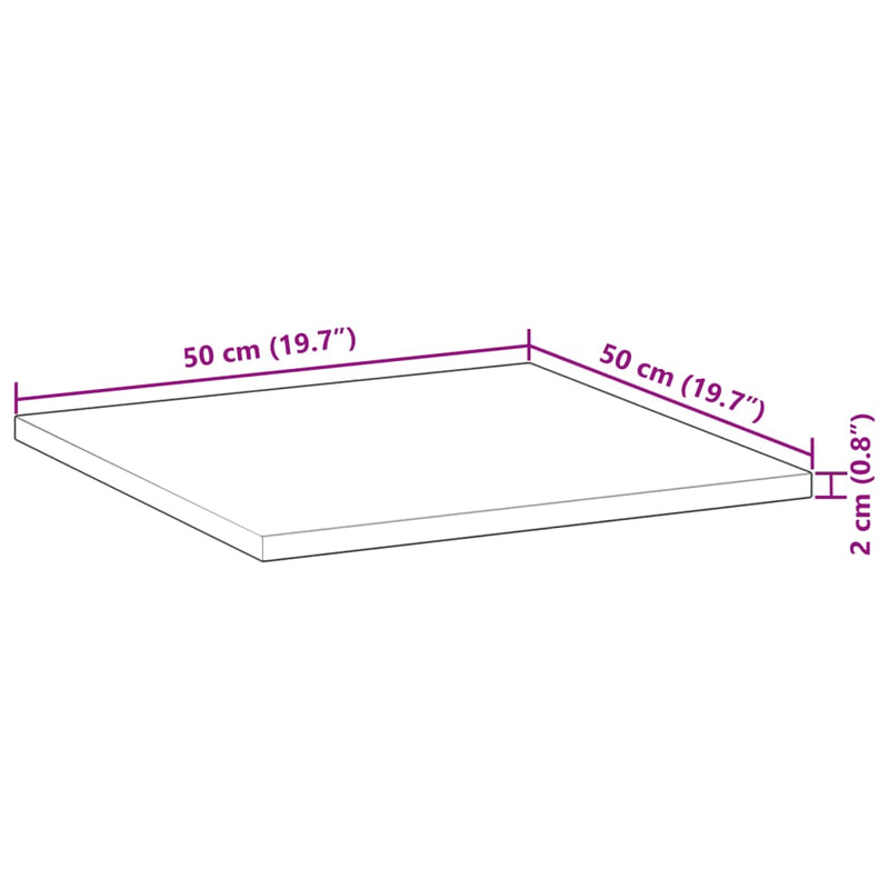 Bordplate firkantet 50x50x2 cm heltre akasie