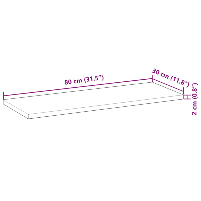 Bordplate 80x30x2 cm rektangulær heltre akasie