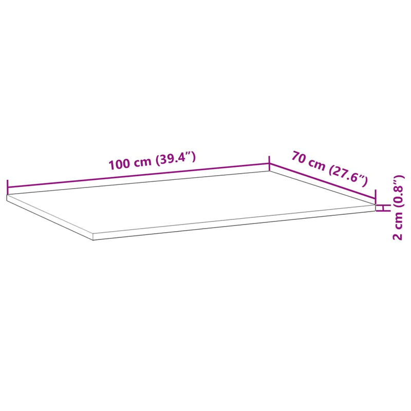 Bordplate rektangulær 100x70x2 cm heltre akasie