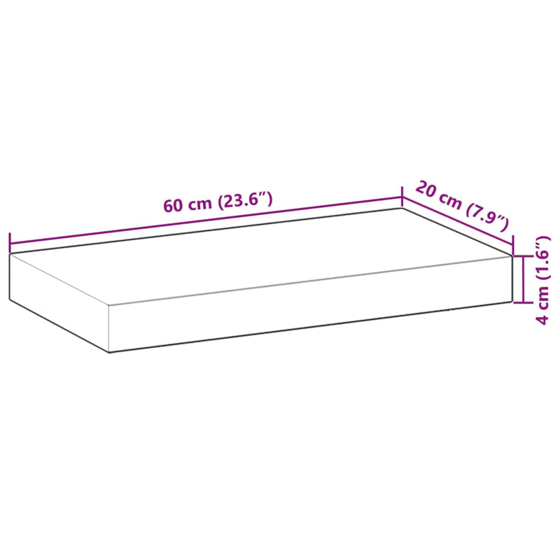 Bordplate 60x20x4 cm rektangulær heltre akasie