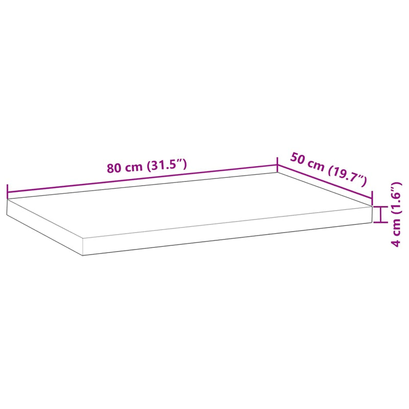 Bordplate rektangulær 80x50x4 cm heltre akasie