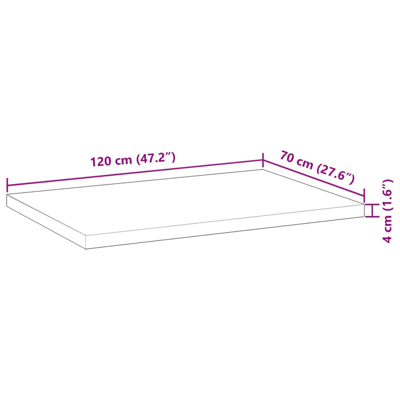 Bordplate rektangulær 120x70x4 cm heltre akasie