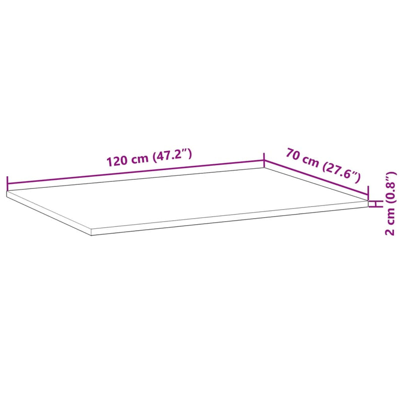 Bordplate rektangulær 120x70x2 cm heltre akasie