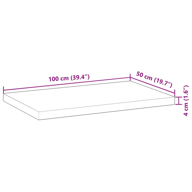 Bordplate rektangulær 100x50x4 cm heltre akasie