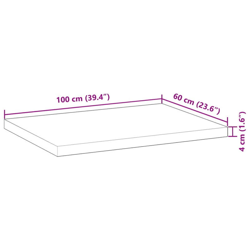 Bordplate rektangulær 100x60x4 cm heltre akasie