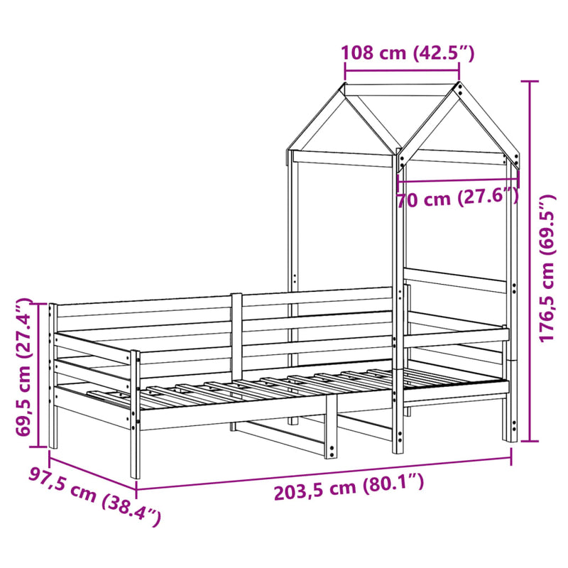 Dagseng med tak hvit 90x200 cm heltre furu